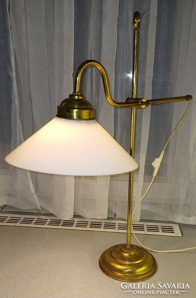Beautiful desk, bank lamp made of copper adjustable height and light direction milk glass shade