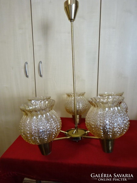 Five-branch glass chandelier from the 70s. Its total height is 68 cm. Jokai.