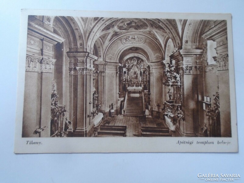 D198841 Tihany 1930s old postcard interior of the abbey church