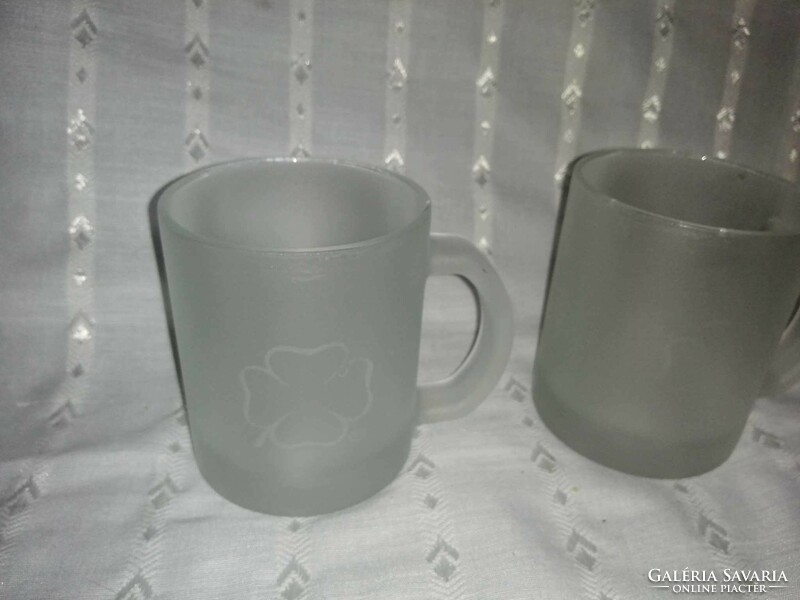 Pair of opal glass mugs with 4-leaf clover pattern + 1 gift - height 9.8 cm