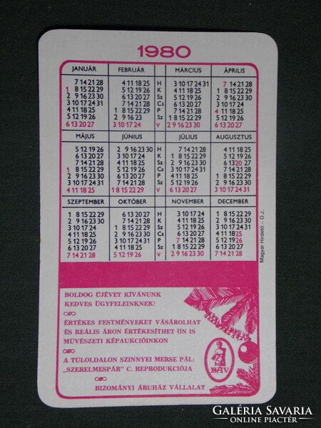 Card calendar, Báv commission store, Szinny painting, 1980