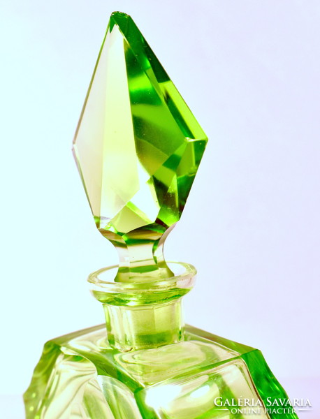 Art deco moser polished green glass perfume bottle perfume bottle