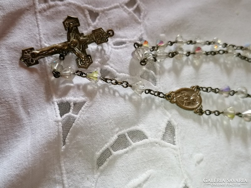 Old, acting, aurora borealis crystal rosary, with beautiful cross, reader. 13.