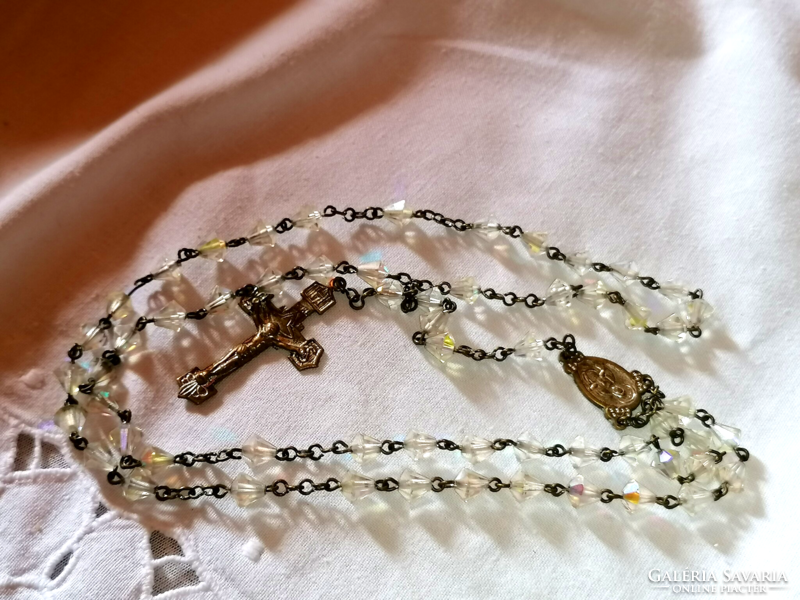 Old, acting, aurora borealis crystal rosary, with beautiful cross, reader. 13.