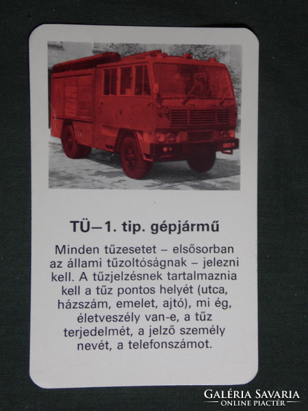 Kártyanaptár, Csepel TÜ-1 tűzoltó teherautó, tűzoltóság,1981