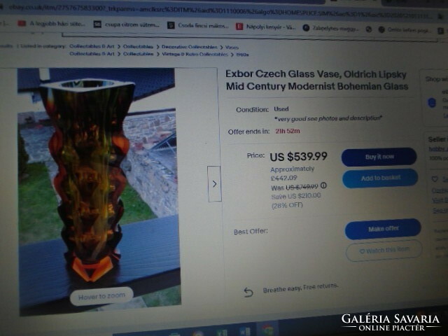 Vintage Art Glass Vase abstract Exbor  Czech 1964-66 közel 2000 gramm