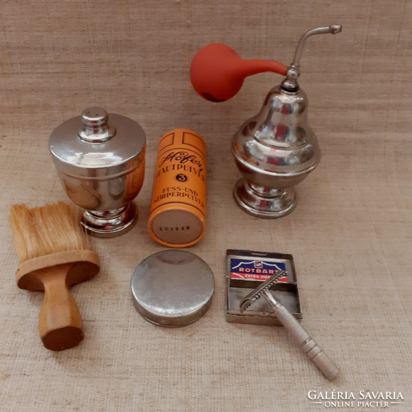 Old barber supplies razor blade holder powder jar powder soap holder case horsehair tampon