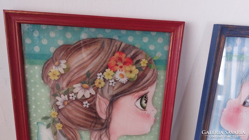 Handmade decoupage wall pictures for children's rooms, in an antique frame