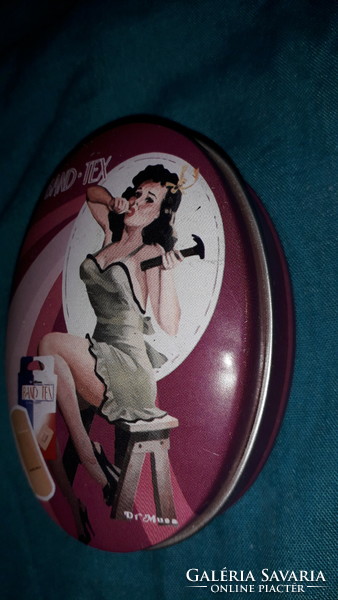 Metal plate decorated with retro pin-up girl painting, band-tex band-aid box as shown in the pictures