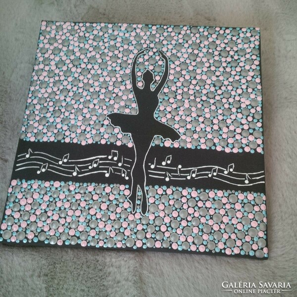 ÚJ! Balerina kézzel festett, 30x30cm, pontozásos technikával készült feszített vászonra