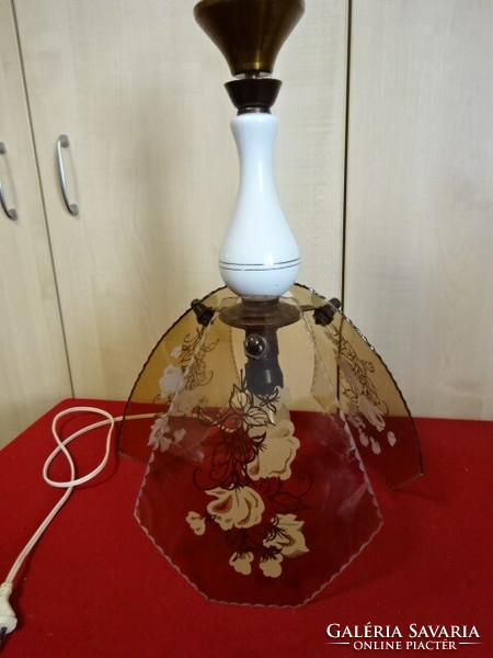 Egy ágú üvegcsillár a 70-es évekből, porcelán szár+üvegbúra, teljes magassága 46 cm. Jókai.