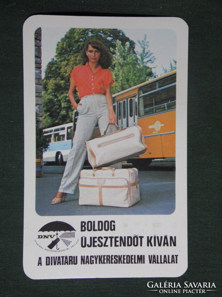 Kártyanaptár,DNV divatáru vállalat,erotikus női modell, Ikarus autóbusz, 1982