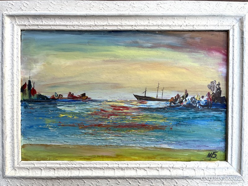 Signed oil painting, sea landscape