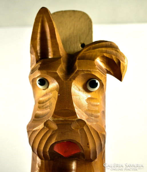 Retro carved dog figural wall shoe brush with brush holder!