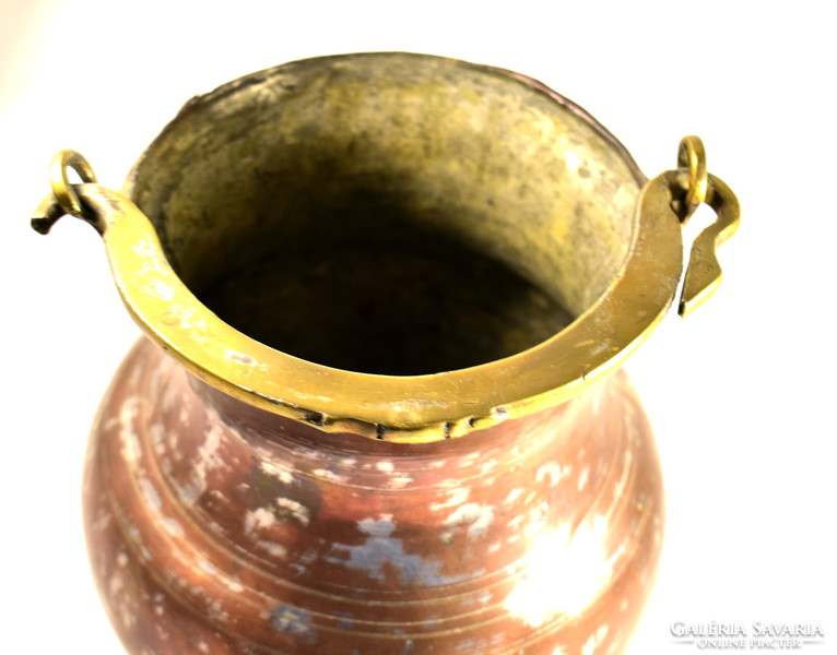 Ancient red copper pot with a cast copper handle!