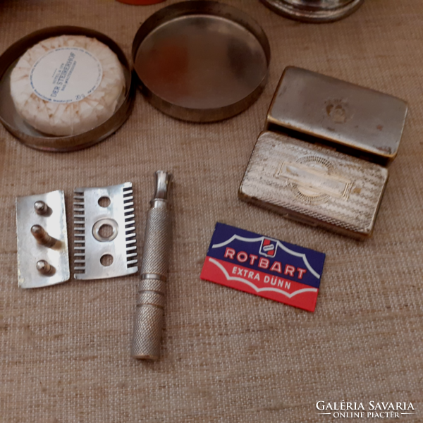 Old barber supplies razor blade holder powder jar powder soap holder case horsehair tampon