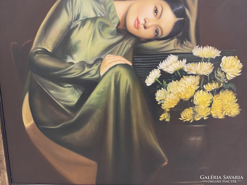 Female girl portrait painting image oil painting modern