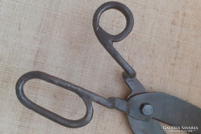 Antique rare large unique hand forged iron primitive carpet cutting scissors