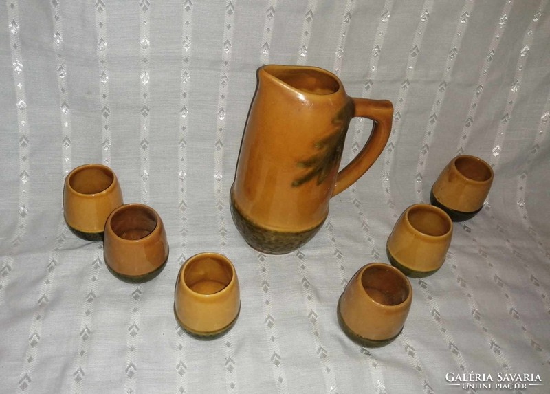 Magyarszombatfai acorn ceramic wine set jug with 6 glasses