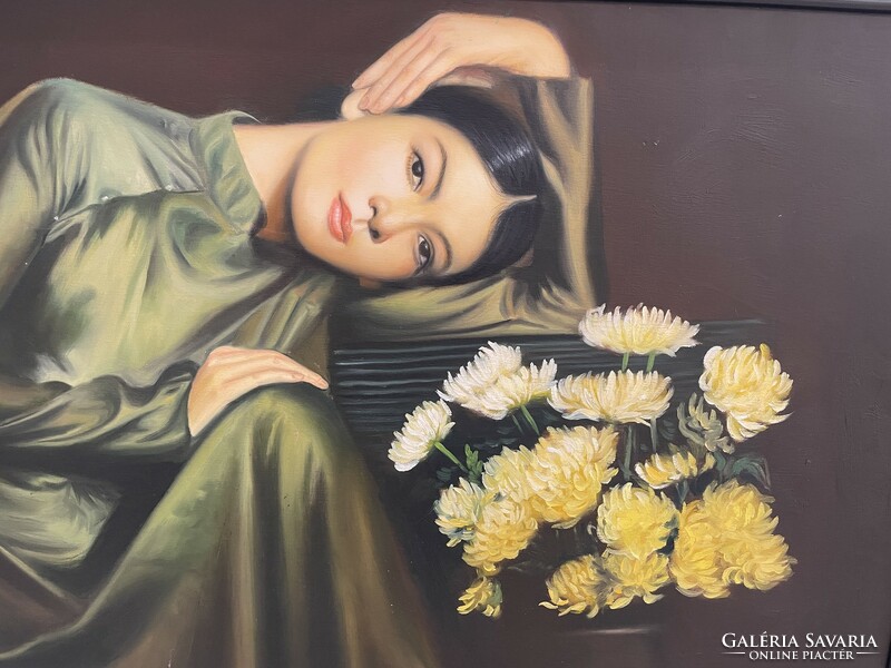 Female girl portrait painting image oil painting modern