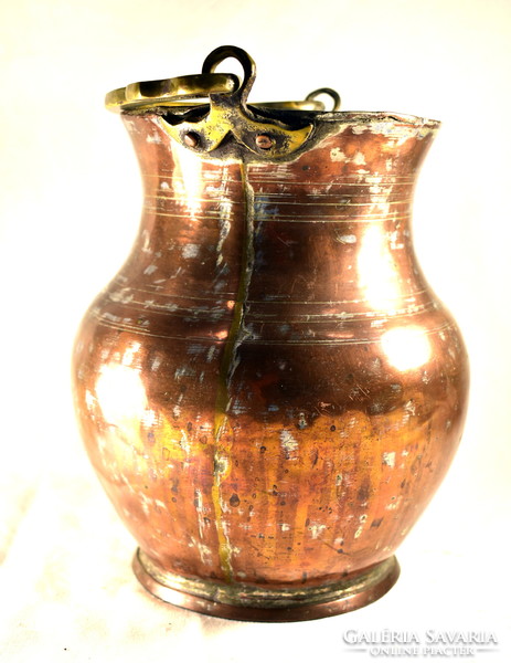 Ancient red copper pot with a cast copper handle!