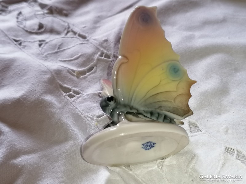 Szép, vintage Volkstadt porcelán pávaszem lepke, pillangó