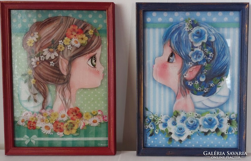 Handmade decoupage wall pictures for children's rooms, in an antique frame
