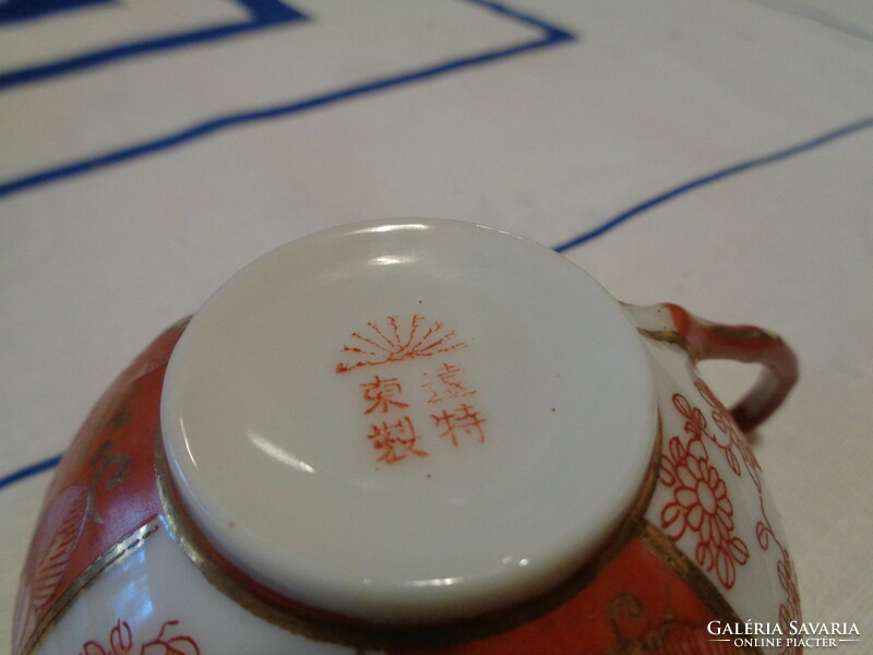 Japanese hand-painted, eggshell porcelain cup 7.5 cm + tongs