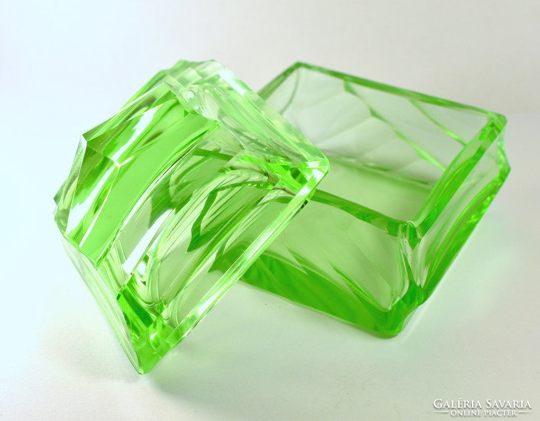 Art deco moser polished green glass box
