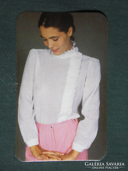 Card calendar, fékon clothing fashion, erotic female model, 1984