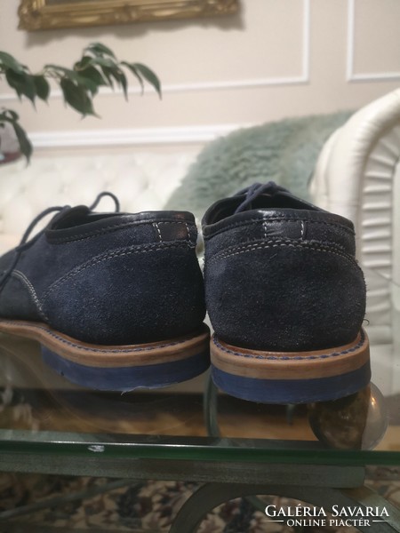 Am 41 genuine suede men's shoes, lace-up dark blue nubuk shoes