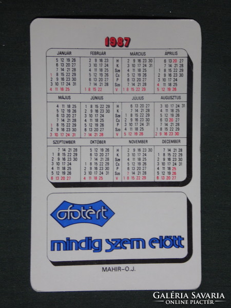 Card calendar, ofotért photo company, erotic female model, 1987