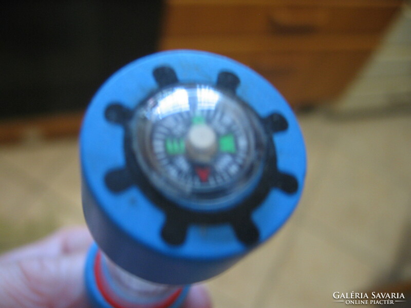 Retro blue keychain hourglass, compass
