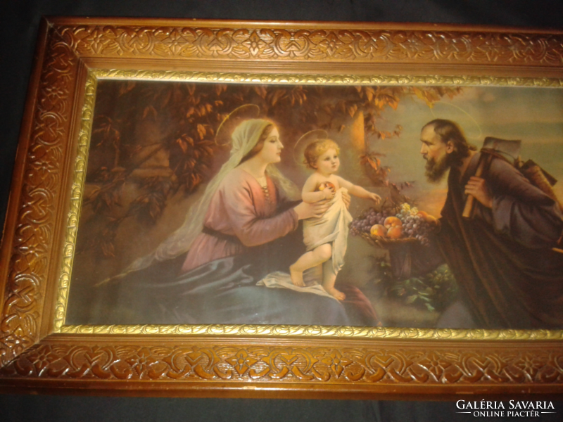 Large-sized holy image, painting with a religious theme, lithograph, print, in an antique frame