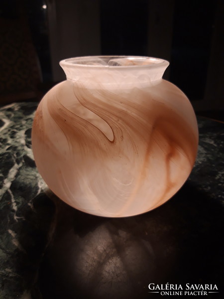 Peach colored, blown glass vase