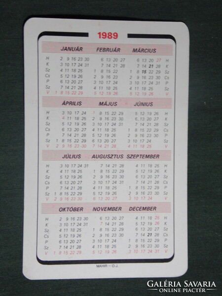 Card calendar, mauve, railway, accident prevention, graphic artist, steam locomotive, 1989