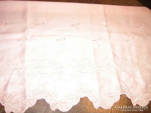 Dreamy vintage rosy pink madeira embroidered stained glass curtain
