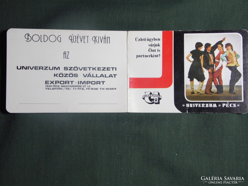 Card calendar, universe leather clothing company, Pécs, 1984