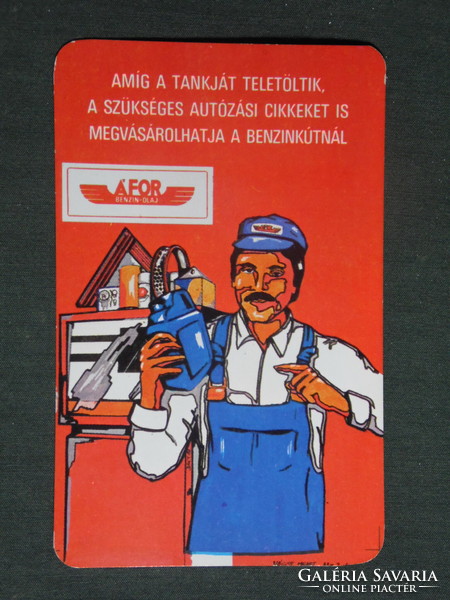 Kártyanaptár, ÁFOR benzinkút,olajok,grafikai rajzos, benzinkutas,,1983