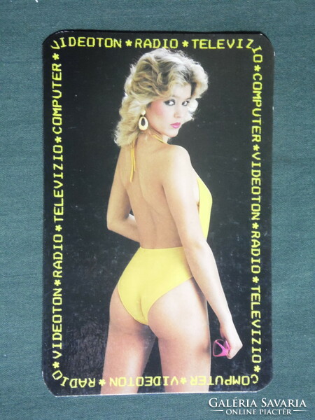 Card calendar, videoton radio television, erotic female model, 1988