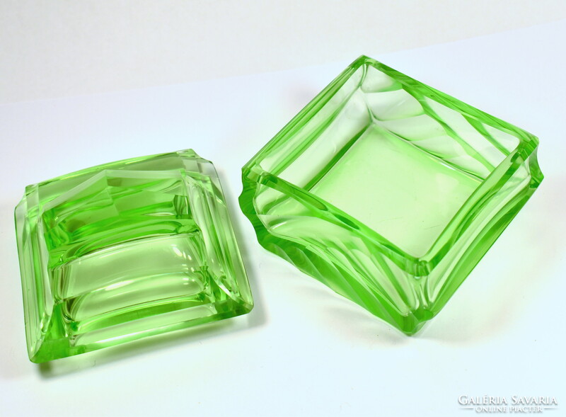 Art deco moser polished green glass box