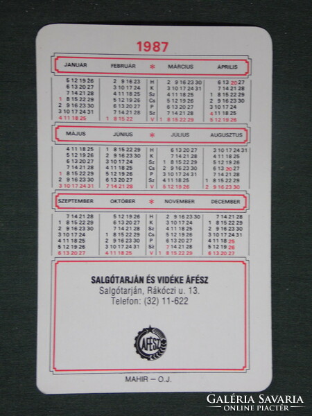 Card calendar, with a sticker on the back, a crisp, erotic female model from Nógrád, 1987