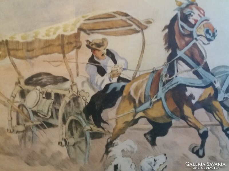 Benyovszky István (1898 - 1969) alkotása Kutyától megriadó ló festmény keret + üveg a képek szerint