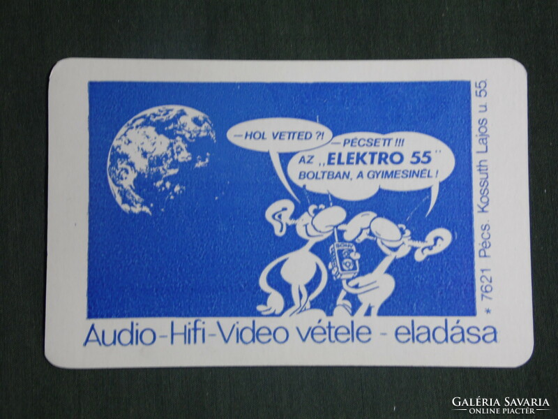 Kártyanaptár,kisipari,Gyimesi János,Elektro 55 audio hifi videó üzlet ,Pécs, grafikai rajzos,, 1988