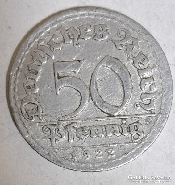 1922. Germany Weimar Republic 50 pfennig (mint mark d) (2036)