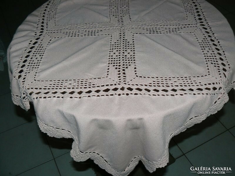 Beautiful handmade crocheted pink tablecloth