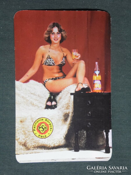 Kártyanaptár,Gyöngy üdítő ital,Pécs sörgyár,erotikus női modell,1983