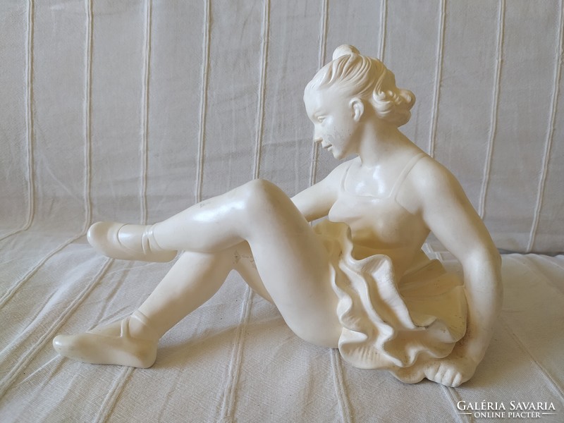 Seated ballerina large glazed ceramic sculpture 30 x 22 cm