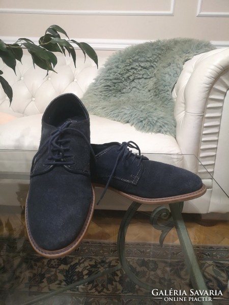 Am 41 genuine suede men's shoes, lace-up dark blue nubuk shoes