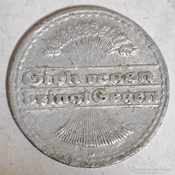1922. Germany Weimar Republic 50 pfennig (mint mark d) (2036)